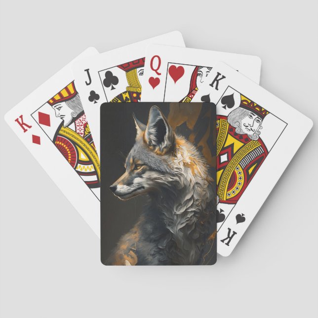 Wolf Portrait Animal Nature Wildlife Dark Painting Playing Cards (Back)