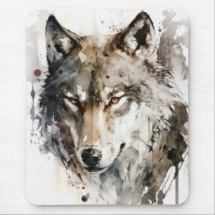 Wolf Portrait Animal Painting Wildlife Forest Mouse Pad