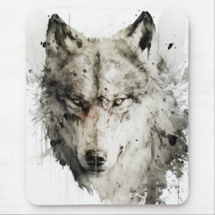 Wolf Portrait Animal Painting Wildlife Forest  Mouse Pad