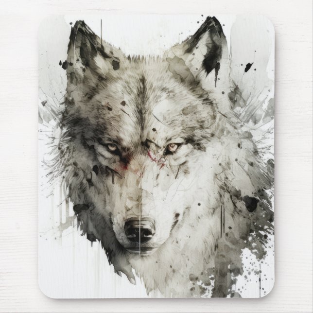 Wolf Portrait Animal Painting Wildlife Forest  Mouse Pad (Front)