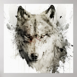 Wolf Portrait Animal Painting Wildlife Forest  Poster