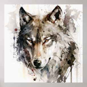 Wolf Portrait Animal Painting Wildlife Forest  Poster