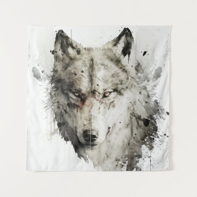 Wolf Portrait Animal Painting Wildlife Forest  Tapestry (Front)