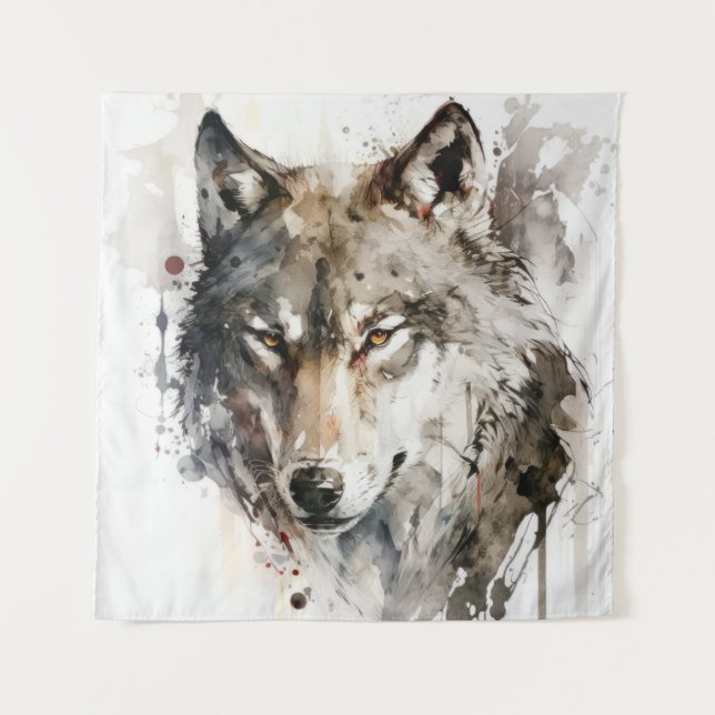 Wolf Portrait Animal Painting Wildlife Forest  Tapestry (Front)