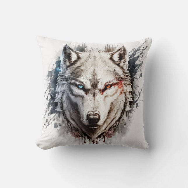 Wolf Portrait Animal Painting Wildlife Outdoors  Cushion (Front)