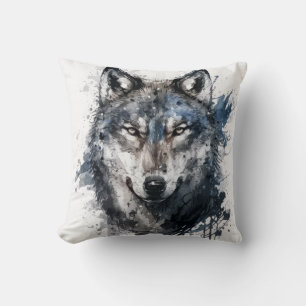 Wolf Portrait Animal Painting Wildlife Outdoors  Cushion