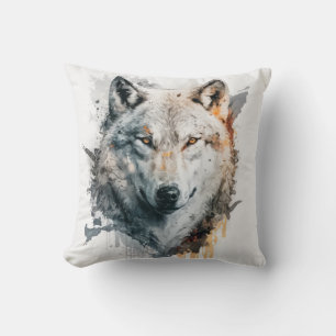 Wolf Portrait Animal Painting Wildlife Outdoors  Cushion