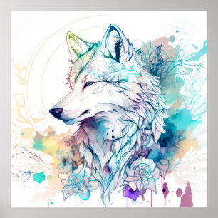 Wolf Portrait Animal Painting Wildlife Outdoors Poster