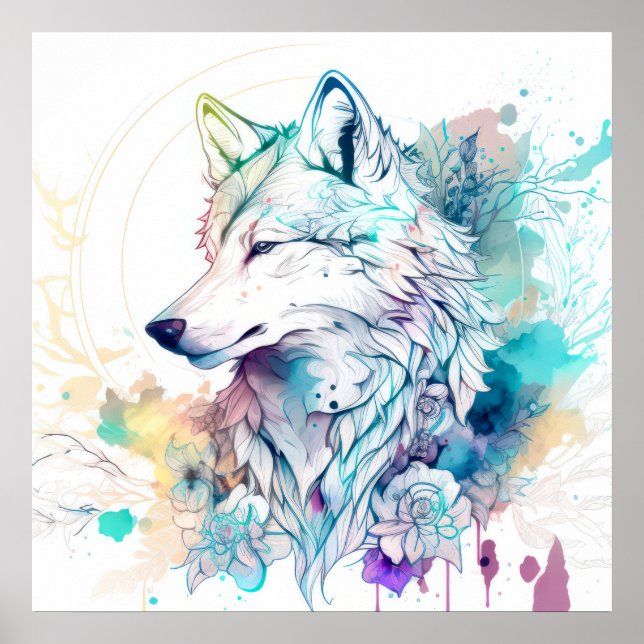 Wolf Portrait Animal Painting Wildlife Outdoors  Poster (Front)