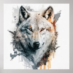 Wolf Portrait Animal Painting Wildlife Outdoors  Poster