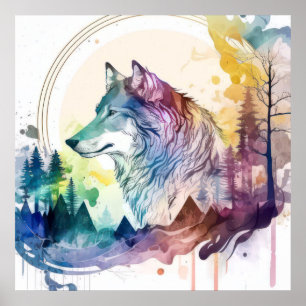 Wolf Portrait Animal Painting Wildlife Outdoors Poster
