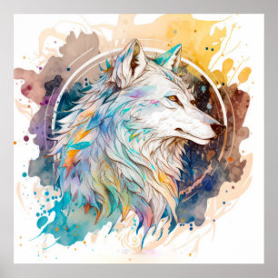 Wolf Portrait Animal Painting Wildlife Outdoors Poster