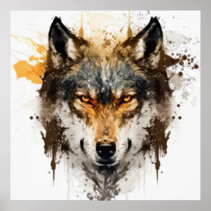 Wolf Portrait Animal Painting Wildlife Outdoors Poster