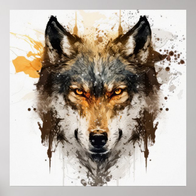 Wolf Portrait Animal Painting Wildlife Outdoors  Poster (Front)