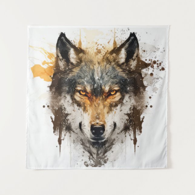 Wolf Portrait Animal Painting Wildlife Outdoors  Tapestry (Front)