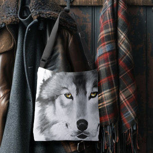 Wolf Portrait Black White Crossbody Bag