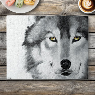 Wolf Portrait Black White Jigsaw Puzzle