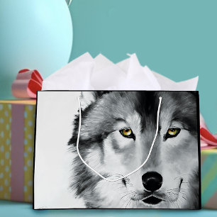 Wolf Portrait Black White Large Gift Bag