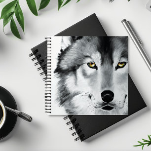 Wolf Portrait Black White Notebook