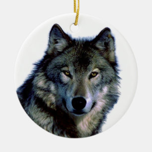 Wolf Portrait Ceramic Tree Decoration