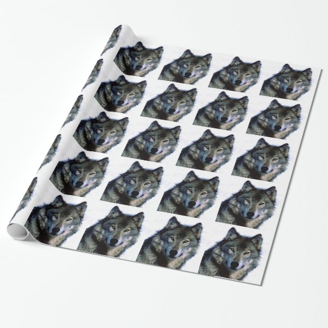 Wolf Portrait Christmas Gift Wrapping Paper (Unrolled)