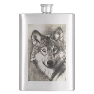 Wolf portrait hip flask