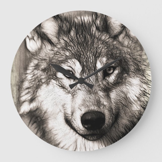 Wolf portrait large clock (Front)