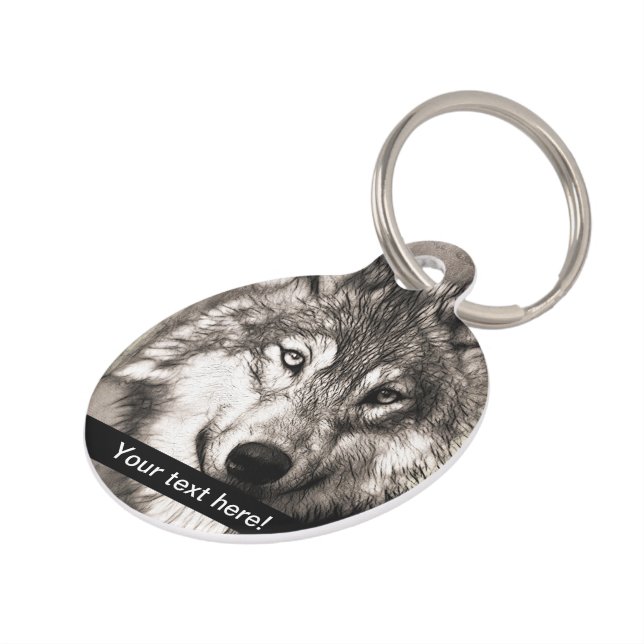 Wolf portrait pet tag (Side)