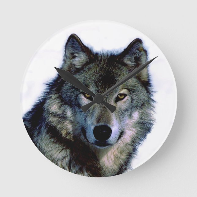 Wolf Portrait Round Clock (Front)
