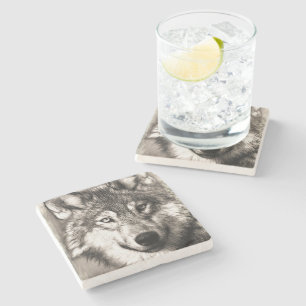 Wolf portrait stone coaster