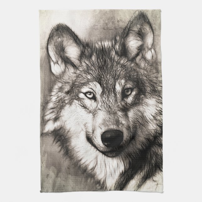 Wolf portrait tea towel (Vertical)