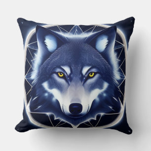 Wolf Portrait with Intense Golden Eyes Cushion