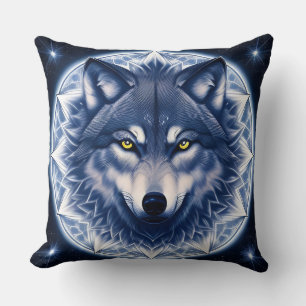 Wolf Portrait with Intense Golden Eyes Cushion