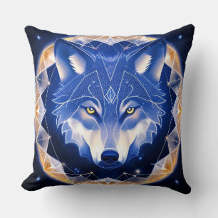Wolf Portrait with Intense Golden Eyes Cushion