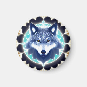 Wolf Portrait with Intense Golden Eyes Magnet