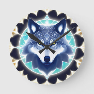Wolf Portrait with Intense Golden Eyes Round Clock