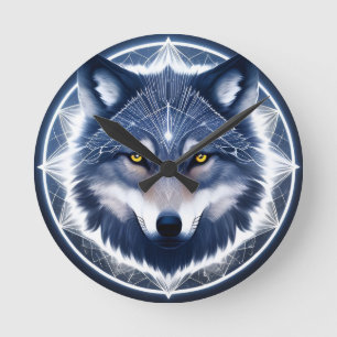 Wolf Portrait with Intense Golden Eyes Round Clock