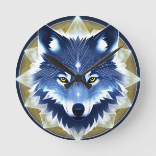 Wolf Portrait with Intense Golden Eyes Round Clock