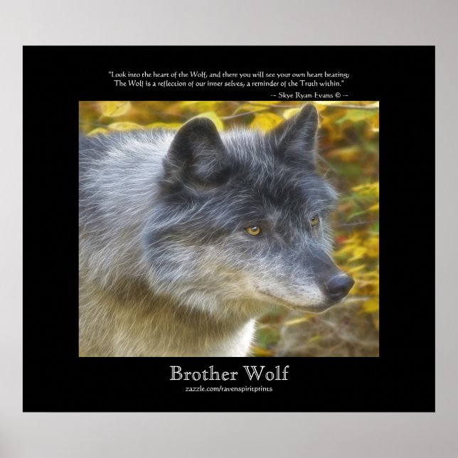 Wolf Portrait & Wolf Poem Wildlife Art Poster (Front)