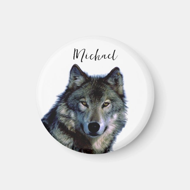 Wolf Portrait Your Name Custom Handwriting Magnet (Front)