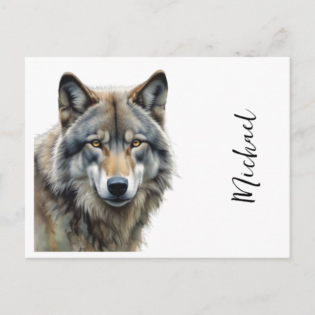 Wolf Portrait Your Name Custom Handwriting Postcard (Front)