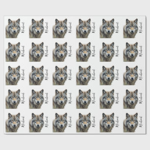 Wolf Portrait Your Name Custom Handwriting Wrapping Paper