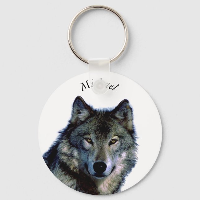 Wolf Portrait Your Name Custom Key Ring (Front)