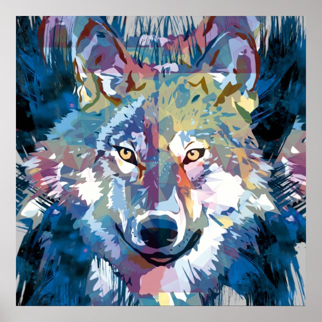 Wolf Poster | Colourful Wolf Drawing Poster (Front)