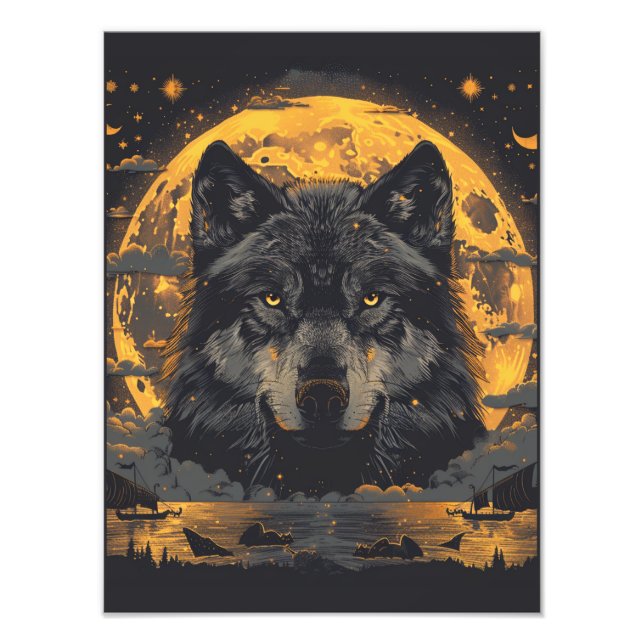 Wolf Poster Full Moon Stars (Front)