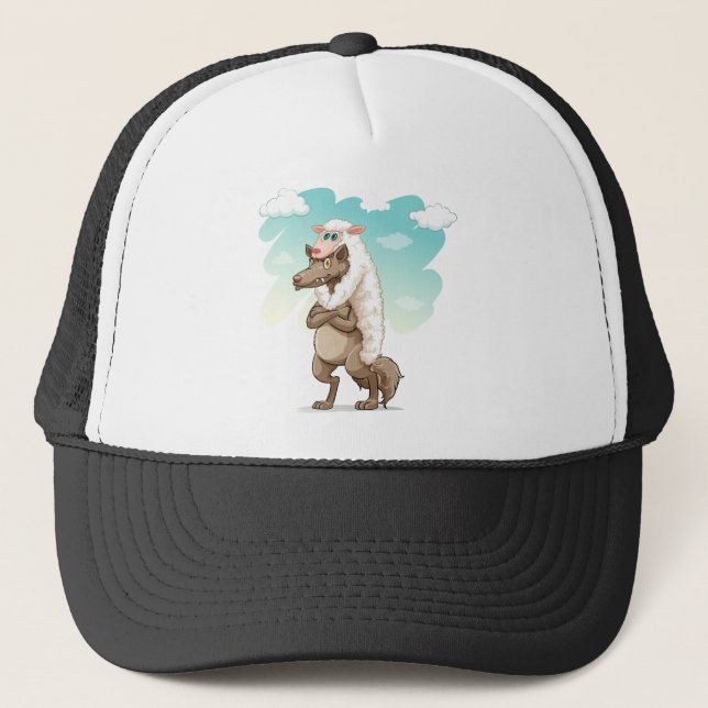 Wolf pretending to be sheep trucker hat (Front)