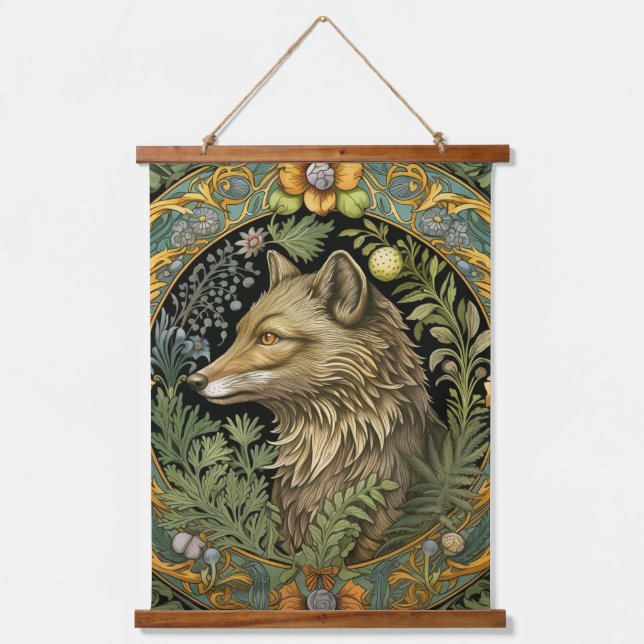 Wolf profile in vintage style hanging tapestry (Front)