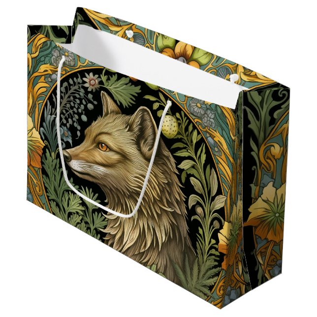 Wolf profile in vintage style large gift bag (Front Angled)