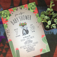 Wolf Pup Floral Cactus Desert Girl Baby Shower