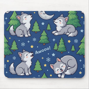 Wolf Pup Forest Moon Mousepad